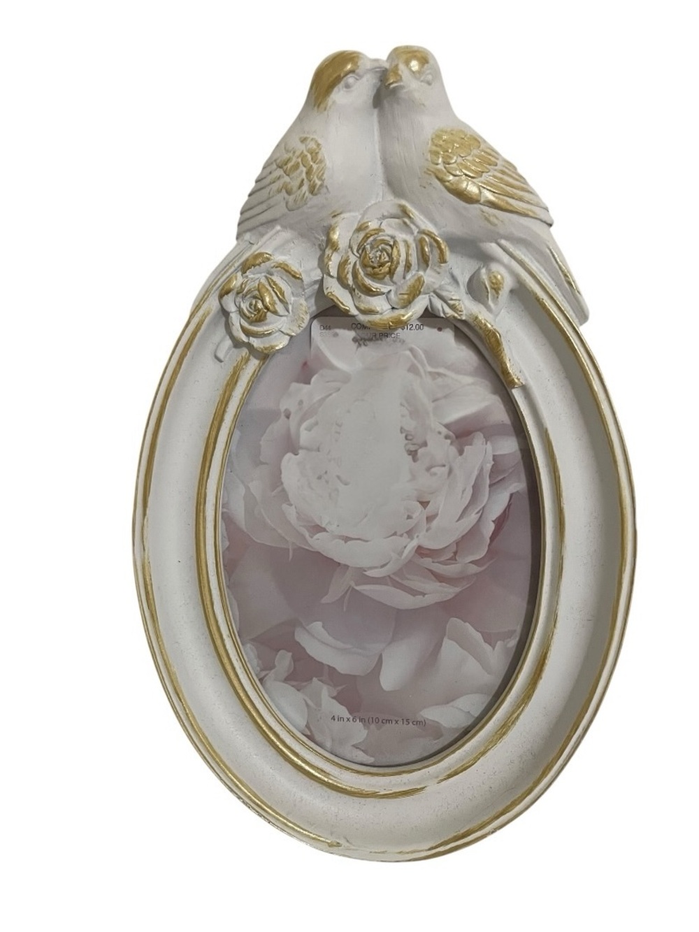 Isaac Jacobs White & Gold Love Birds Picture Frame -  4x6 - Cottagecore Decor